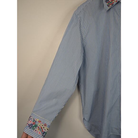 Boden Agnes Striped Floral Embroidered Oversized Button Down Shirt - Picture 3 of 8
